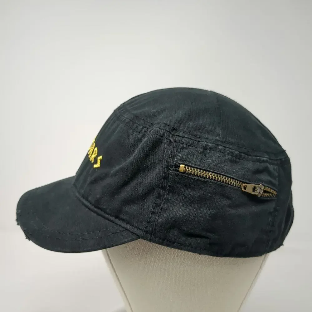 Caesars Black Army Cap One Size Side Zipper Embroidered Strapback Cotton Hat